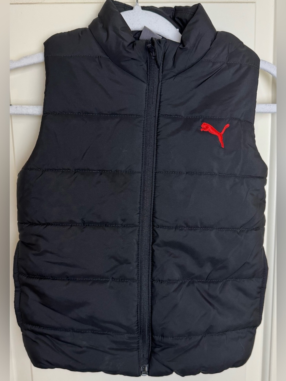 Puma Boys Black Puffer Vest Red Logo Full Zip XS 5/6